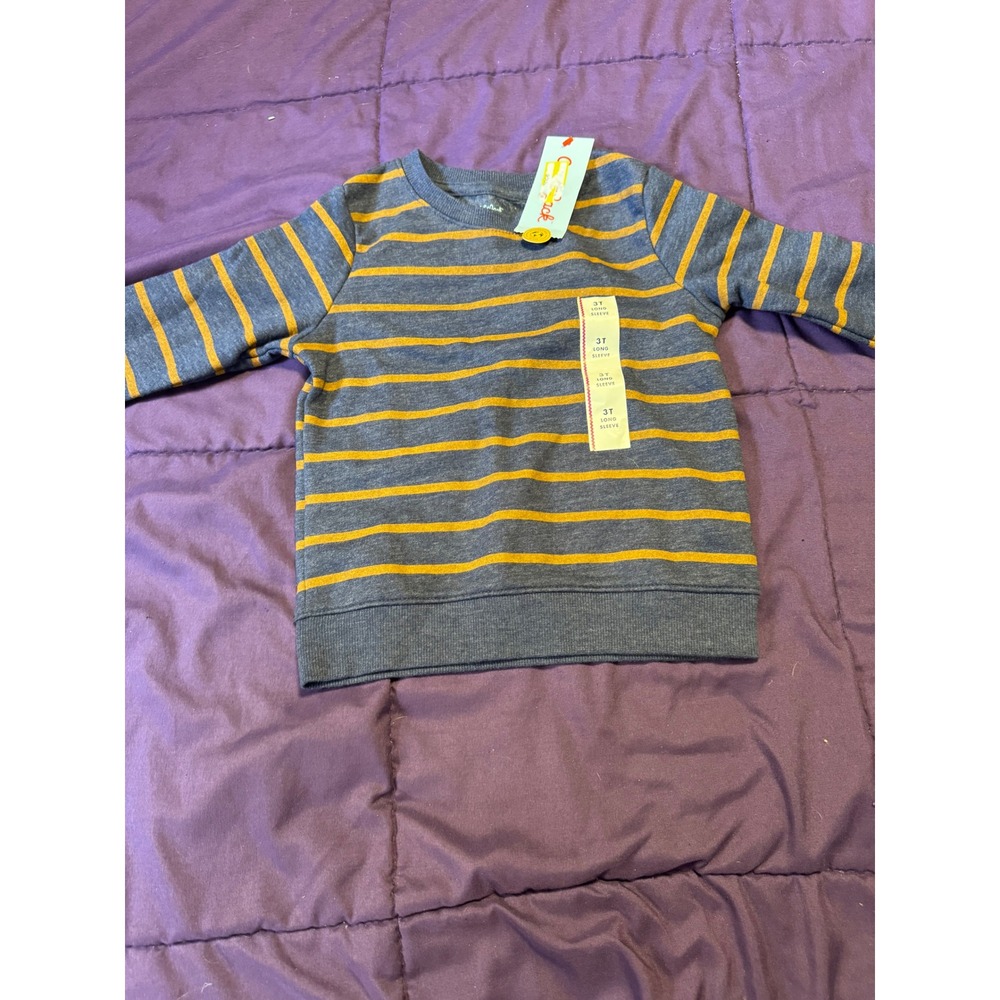 Cat & Jack Toddler Boys Striped Long Sleeve Sweatshirt Navy Yellow 3T NWT